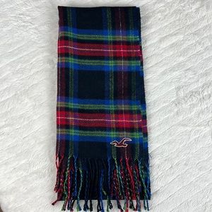 Hollister Plaid Fringe Scarf Navy Blue, Red, Green, Bright Blue & White …